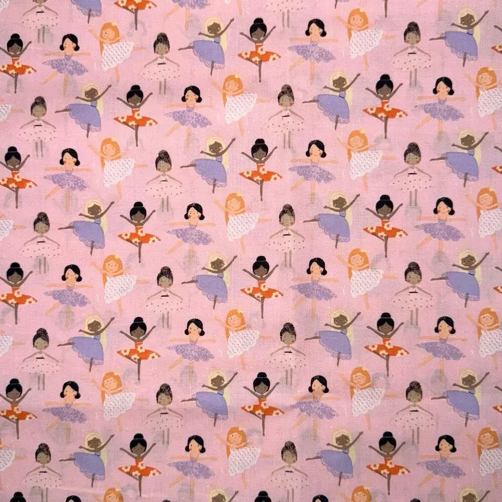 Dancing Ballet Little Ballerinas on Pink Cotton Fabric Print - 1/2 Yard - Tutu